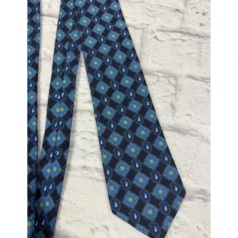 Ted Baker London Mens Silk Tie Blue Green Geometric Paisley Pattern Designer